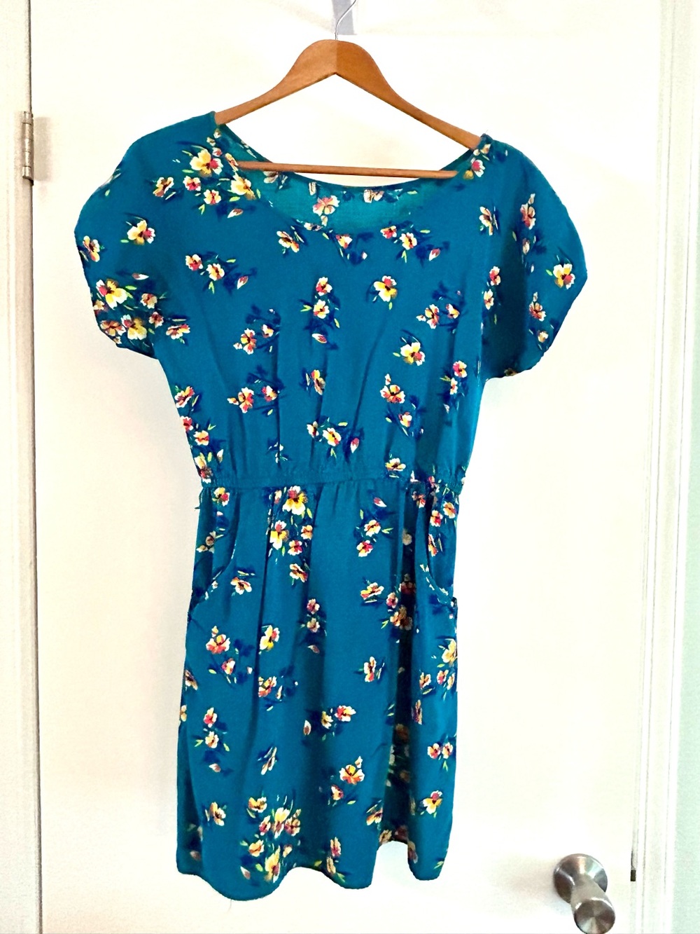 Teal Floral Short Sleeve Dress